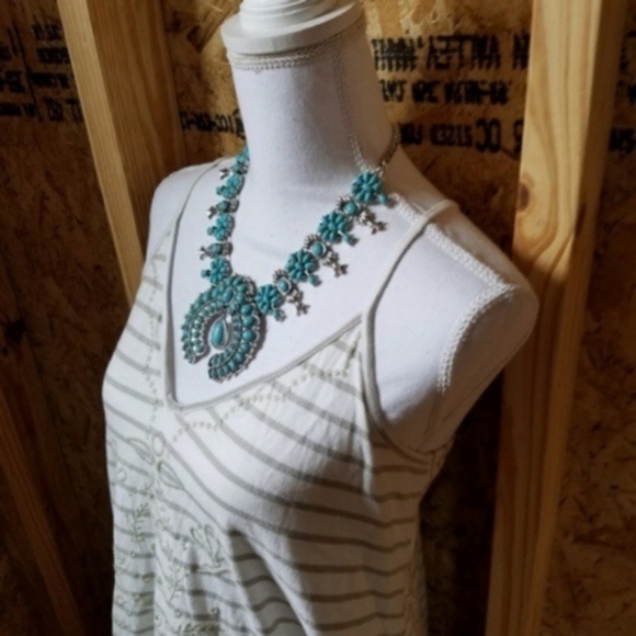 Squash Blossom SILVER Tone TURQUOISE Necklace - Picture 7 of 7